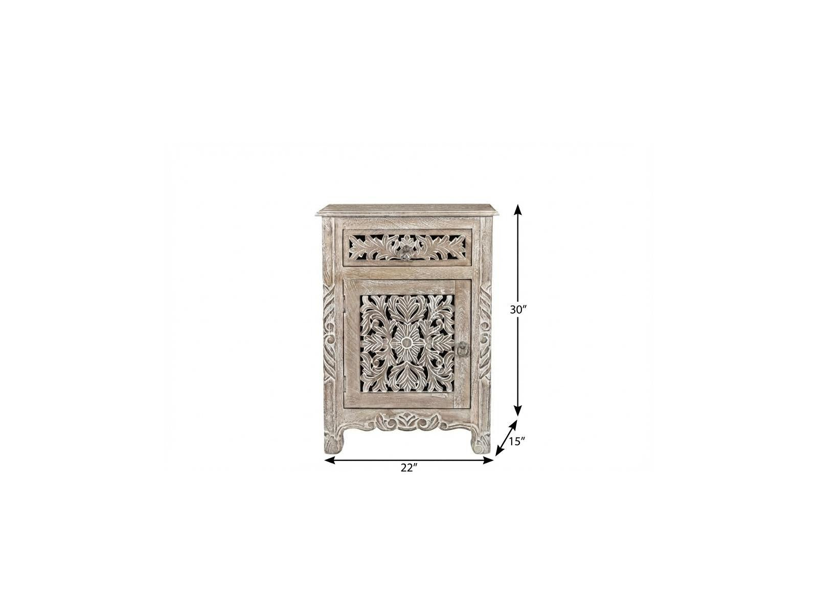 30" Gray Solid Wood Distressed One Drawer Nightstand