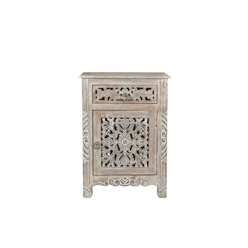 30" Gray Solid Wood Distressed One Drawer Nightstand