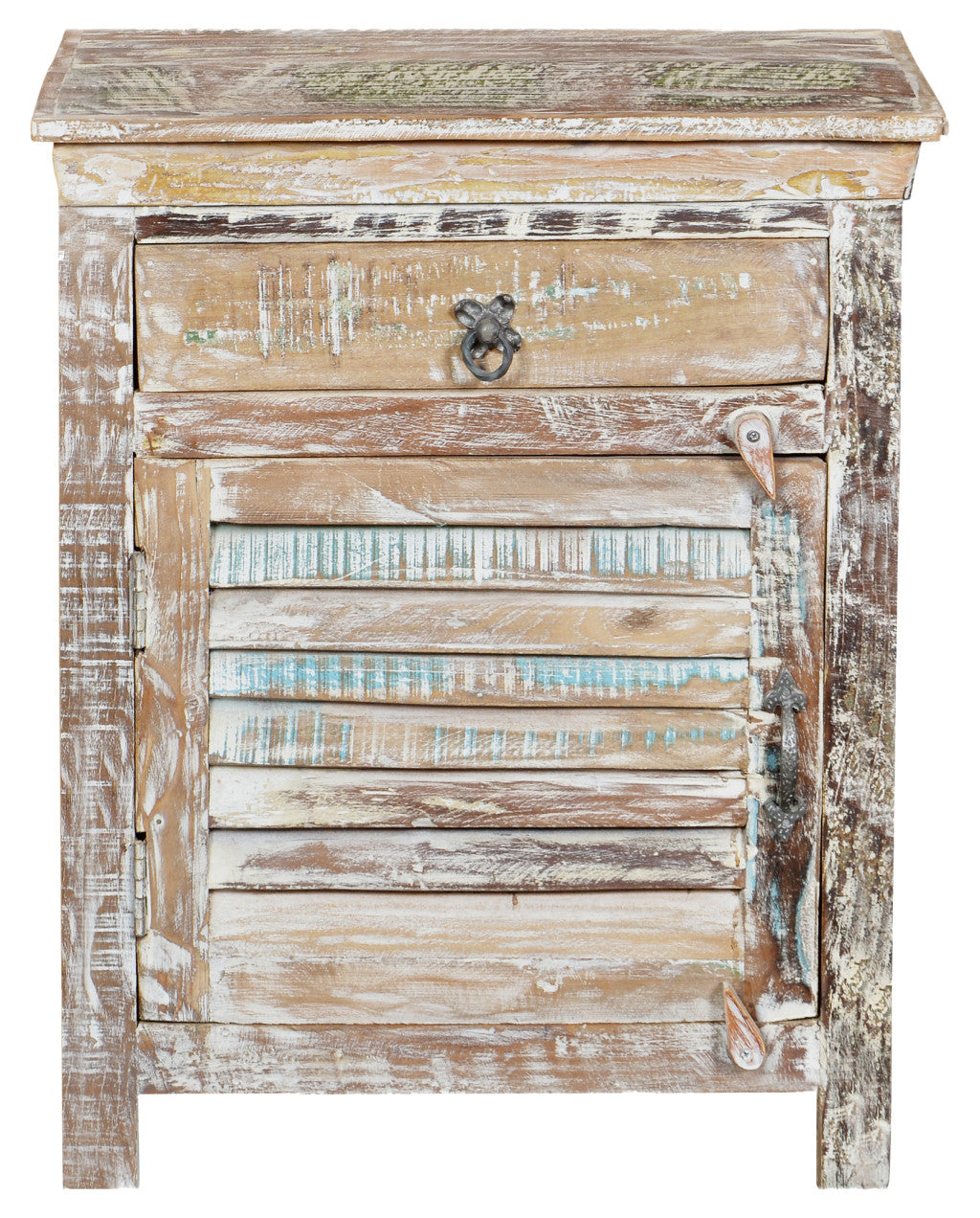 30" White Solid Wood Distressed One Drawer Nightstand