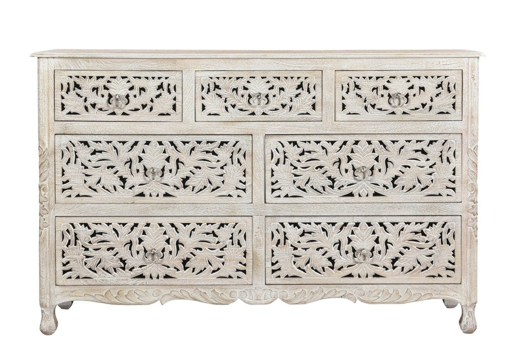 35" Gray Solid Wood Six Drawer Chest