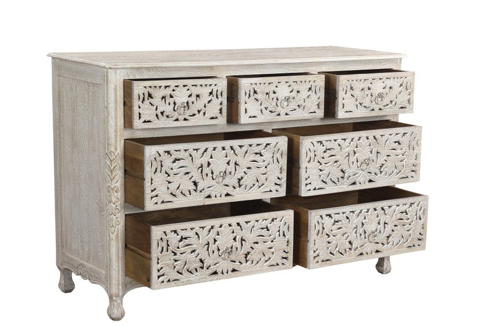 35" Gray Solid Wood Six Drawer Chest