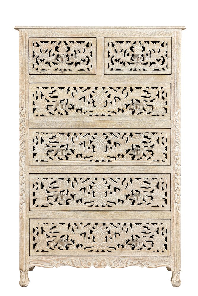 35" White Solid Wood Six Drawer Chest