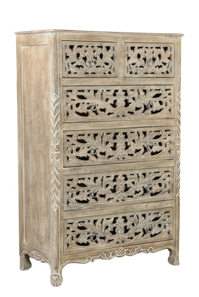 57" White Solid Wood Seven Drawer Dresser