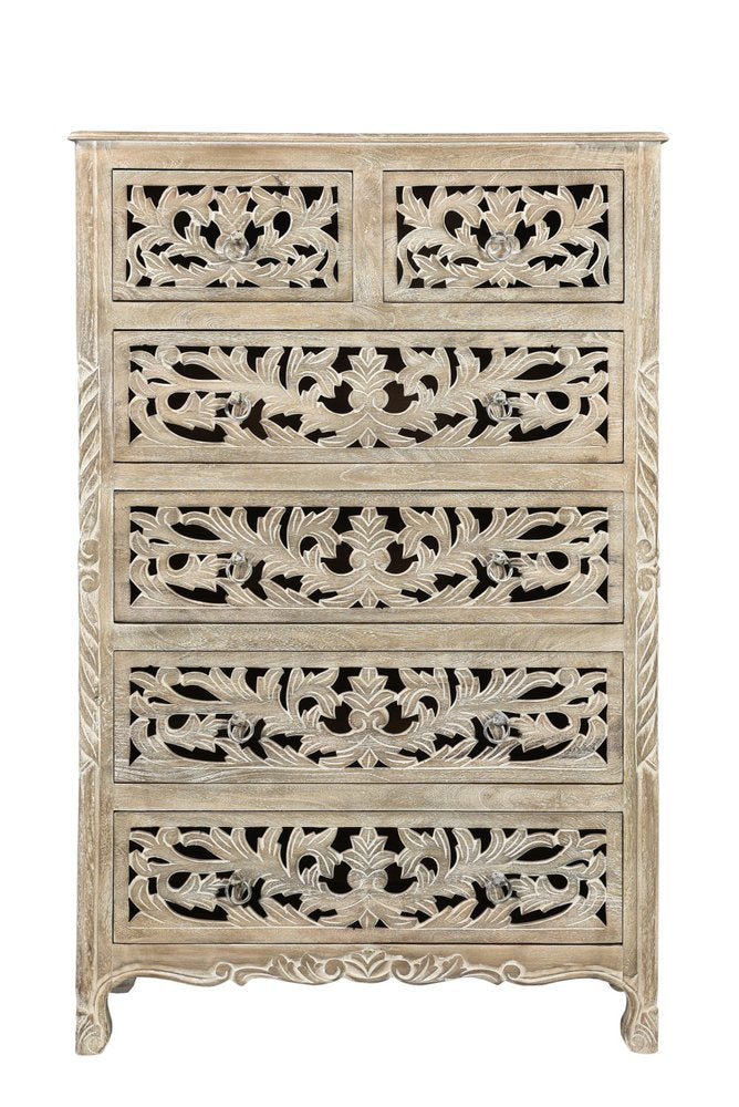 57" White Solid Wood Seven Drawer Dresser