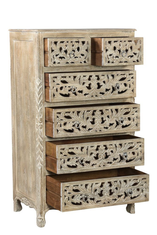 57" White Solid Wood Seven Drawer Dresser