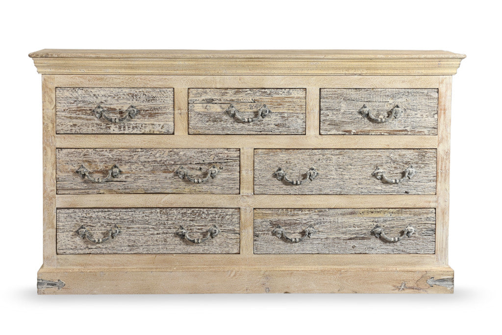 64" White Solid Wood Seven Drawer Double Dresser