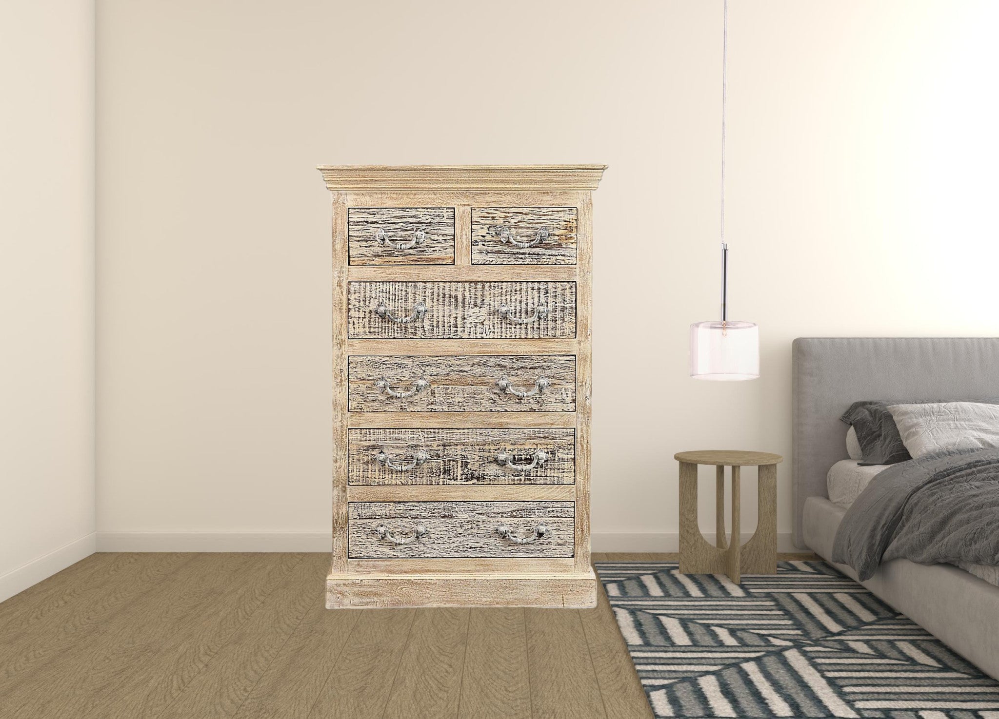 35" White Solid Wood Six Drawer Chest