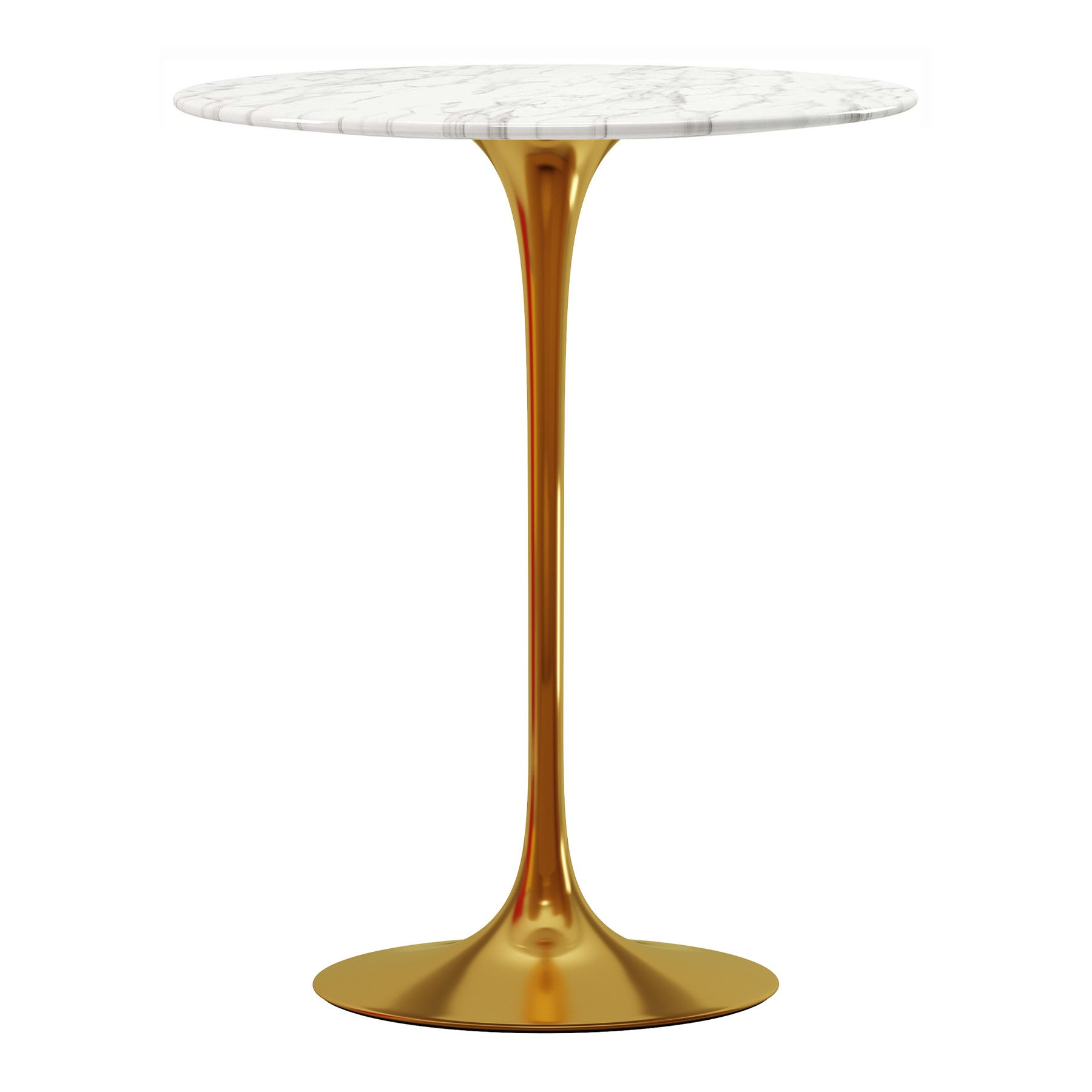 32" White and Gold Rounded Marble and Metal Bar Table