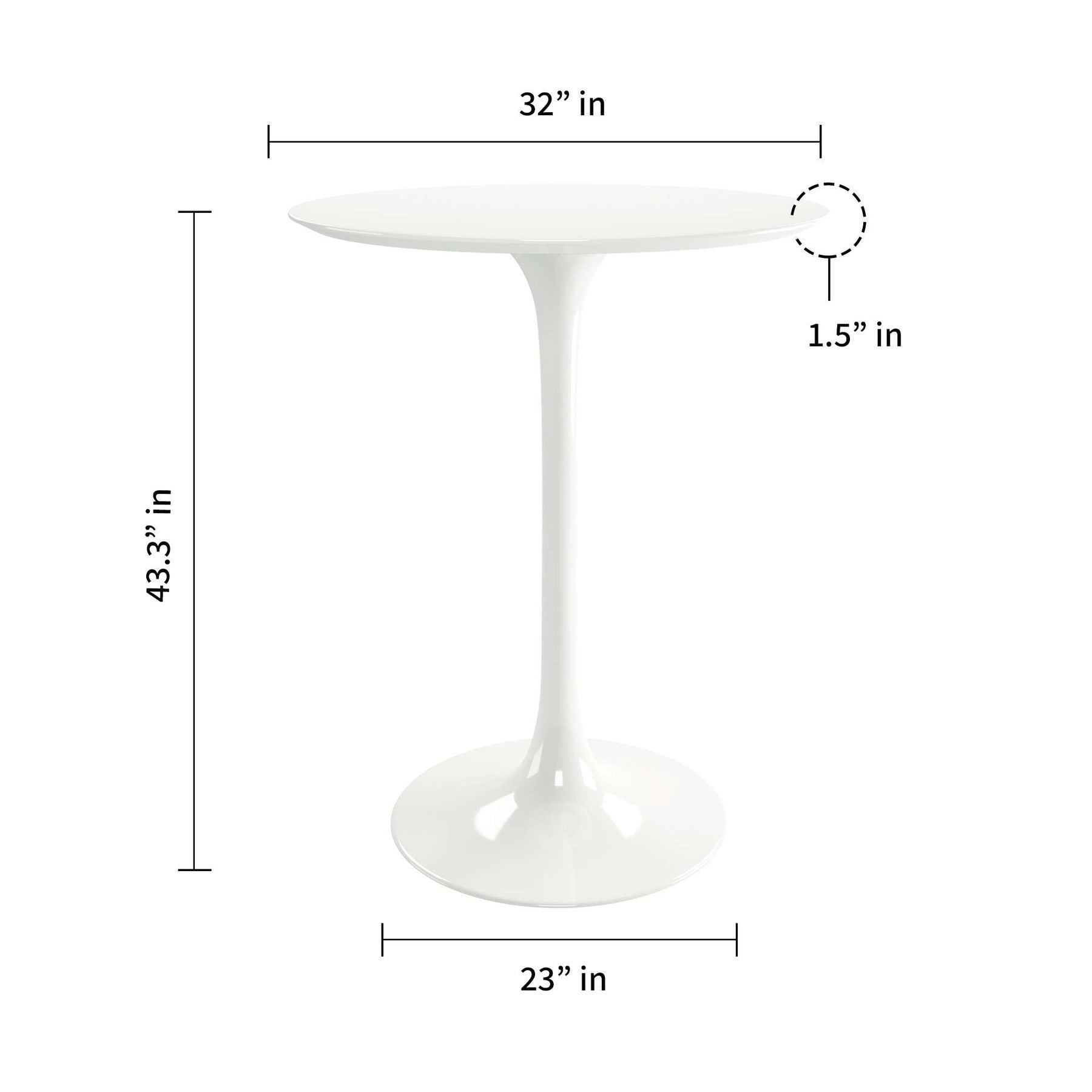 32" White Rounded Fiberglass and Metal Bar Table