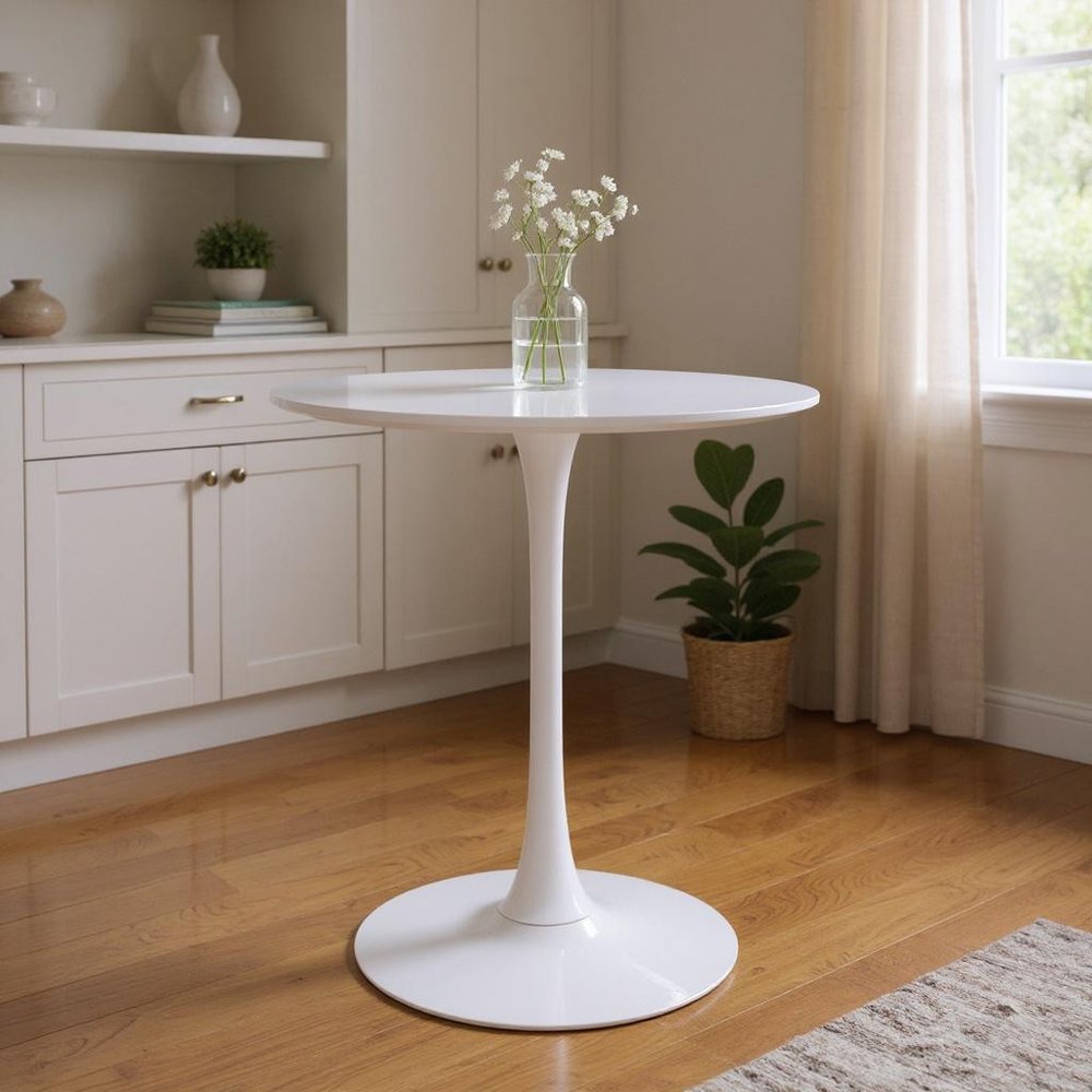 36" White Rounded Manufactured Wood and Metal Bar Table