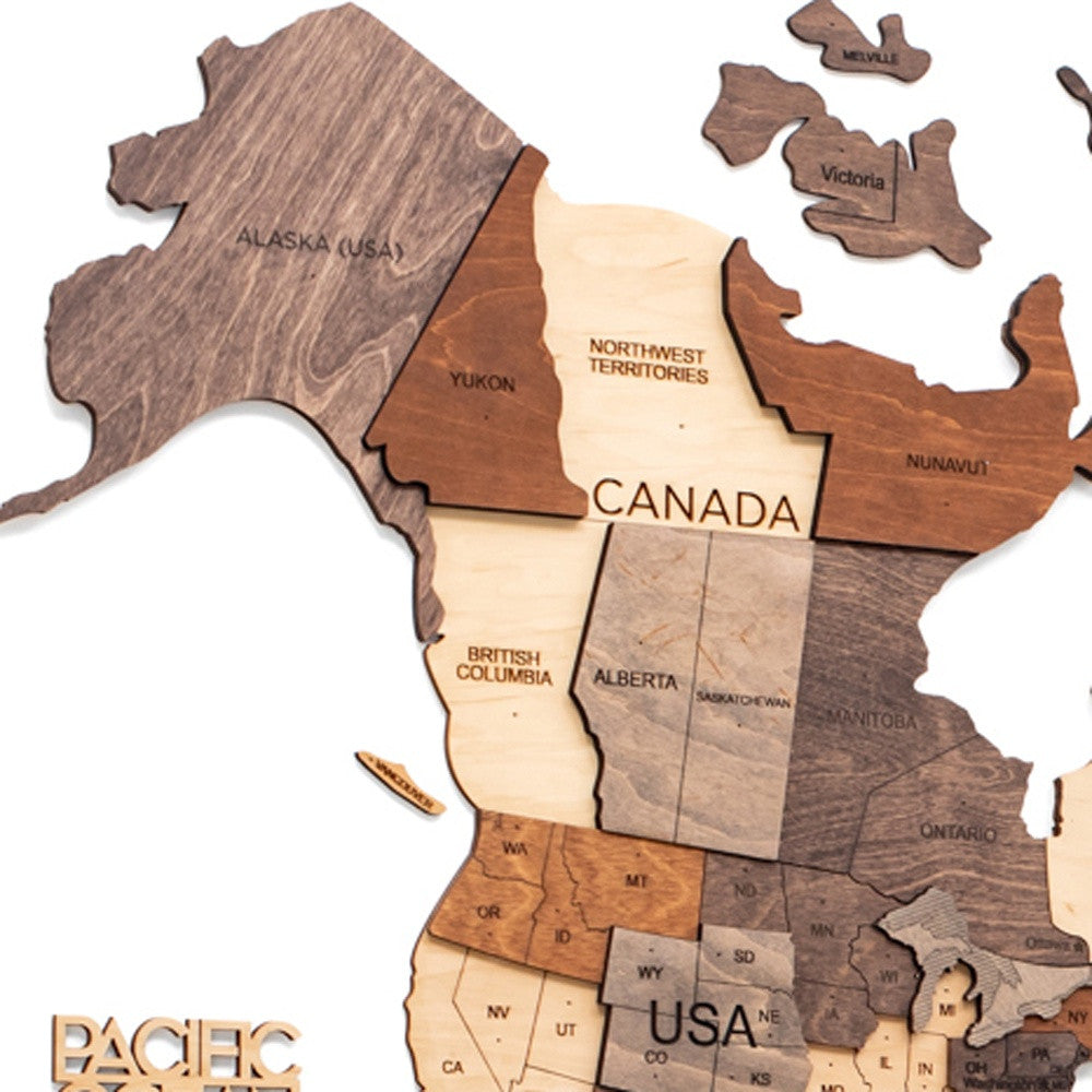 24" X 39" Brown and Beige Wood World Map Hanging Dimensional Sculpture