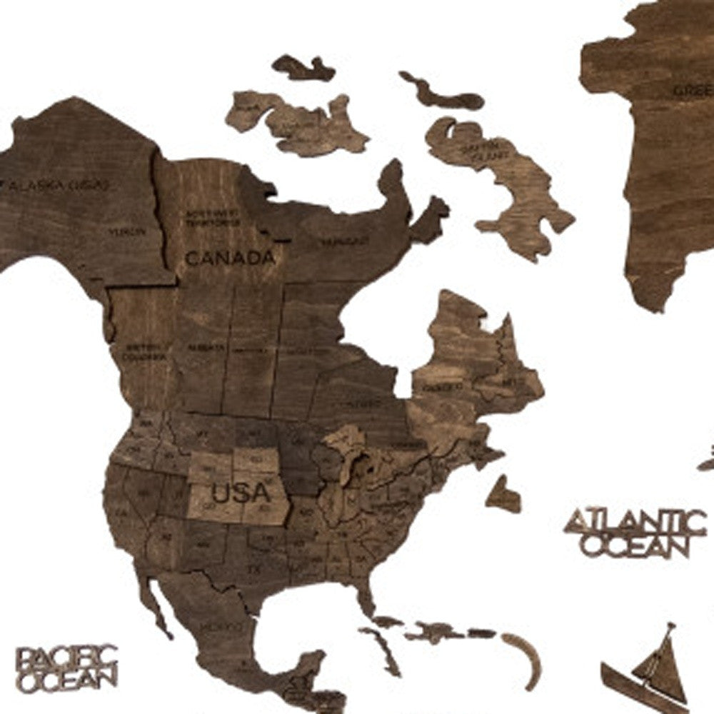 24" X 39" Brown Wood World Map Hanging Dimensional Sculpture