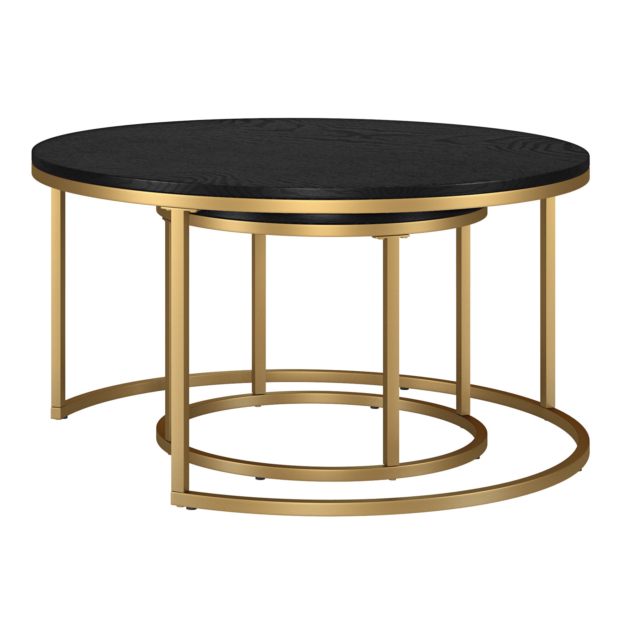 Set of Two 35" Black And Gold Steel Round Nested Coffee Tables