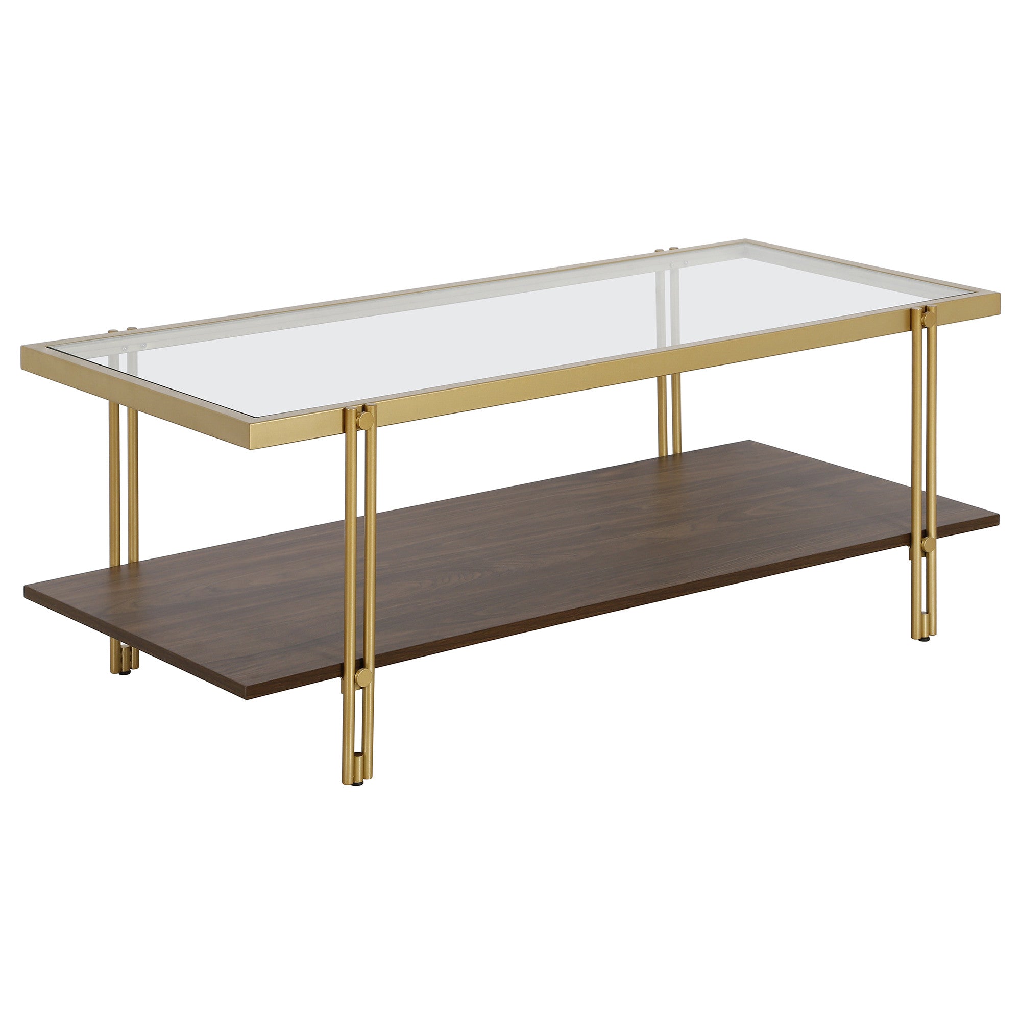45" Brown And Gold Glass And Steel Coffee Table With Shelf
