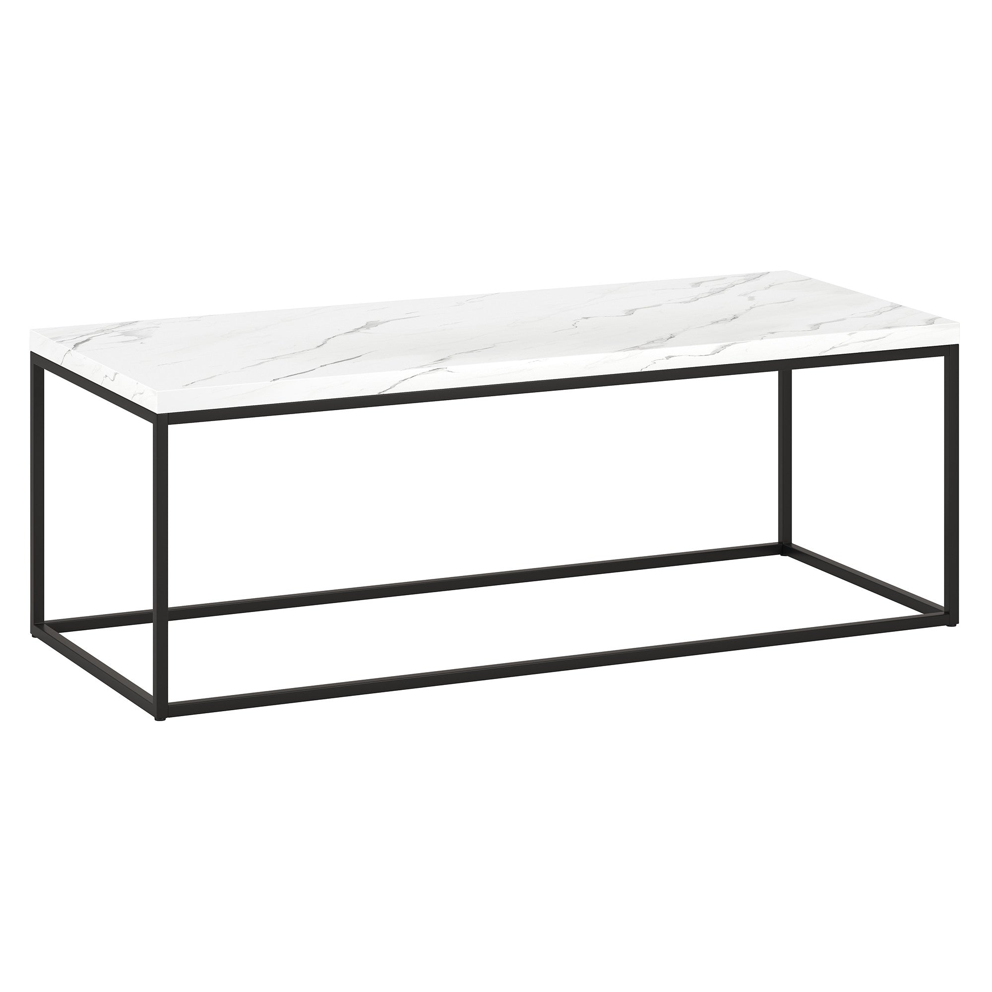 48" White And Black Faux Marble And Steel Coffee Table