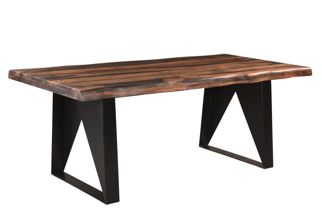 80" Dark Brown And Black Solid Wood And Metal Dining Table