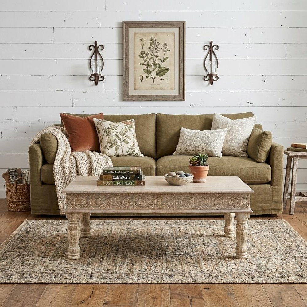 51" White Solid Wood Distressed Coffee Table
