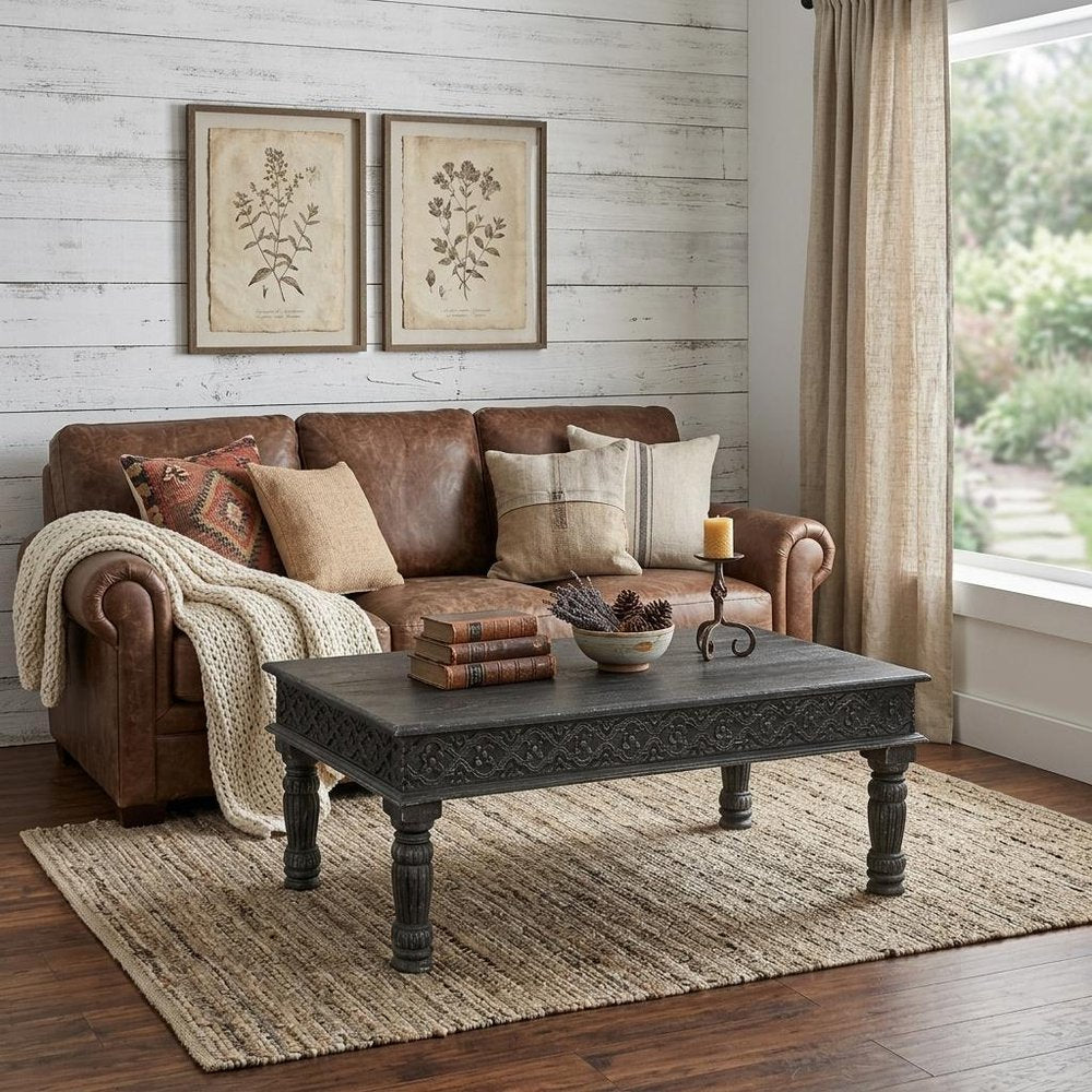51" Black Solid Wood Distressed Coffee Table