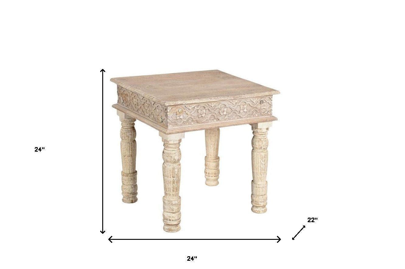 24" White Solid Wood Square End Table
