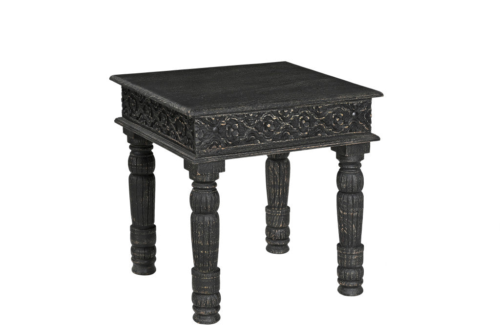 24" Black Solid Wood Square End Table