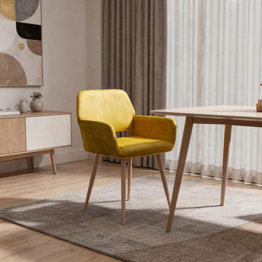 Yellow Upholstered Velvet Open Back Dining Chair