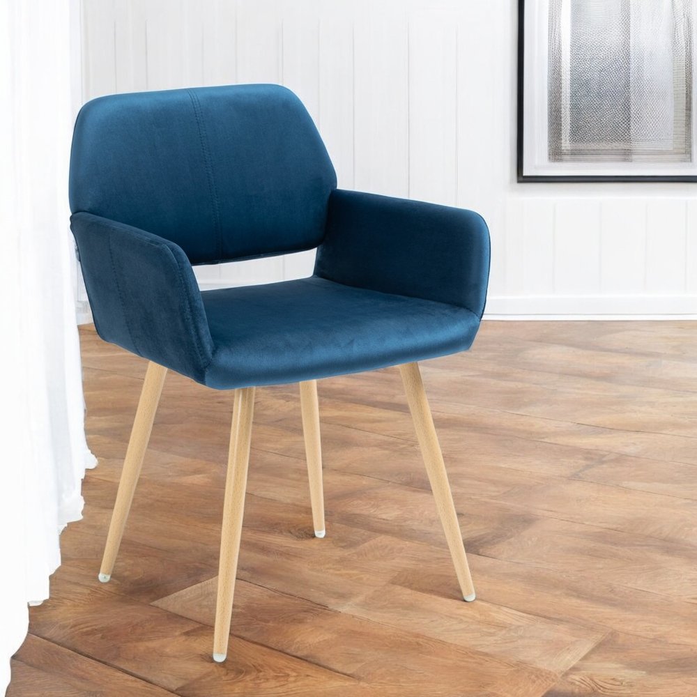 Blue Upholstered Velvet Open Back Dining Chair