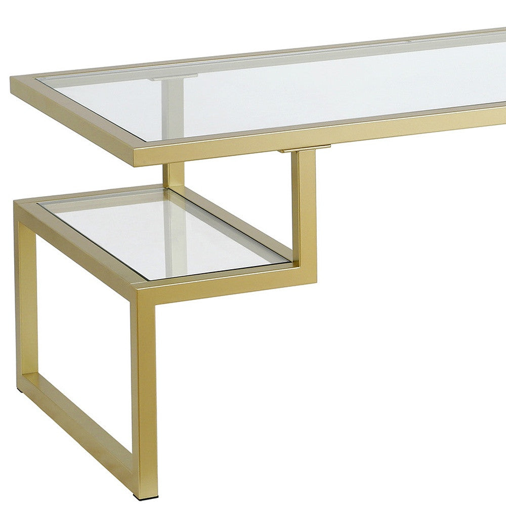 45" Gold Glass And Steel Coffee Table With Two Shelves