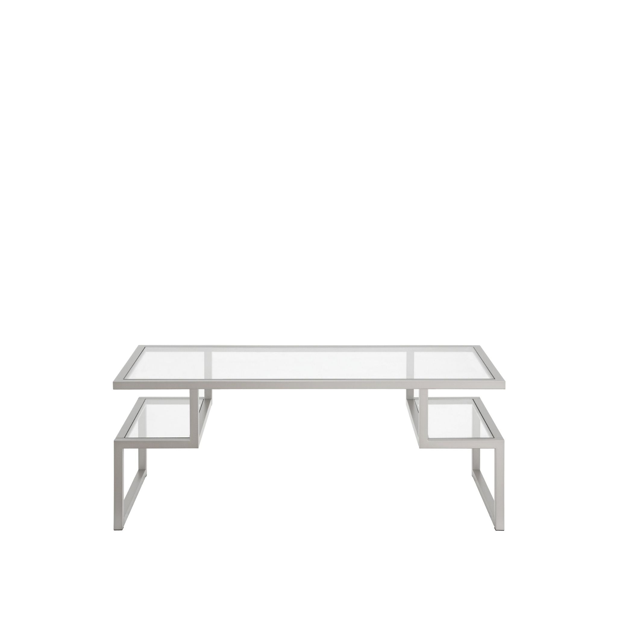 45" Silver Glass And Steel Coffee Table With Two Shelves