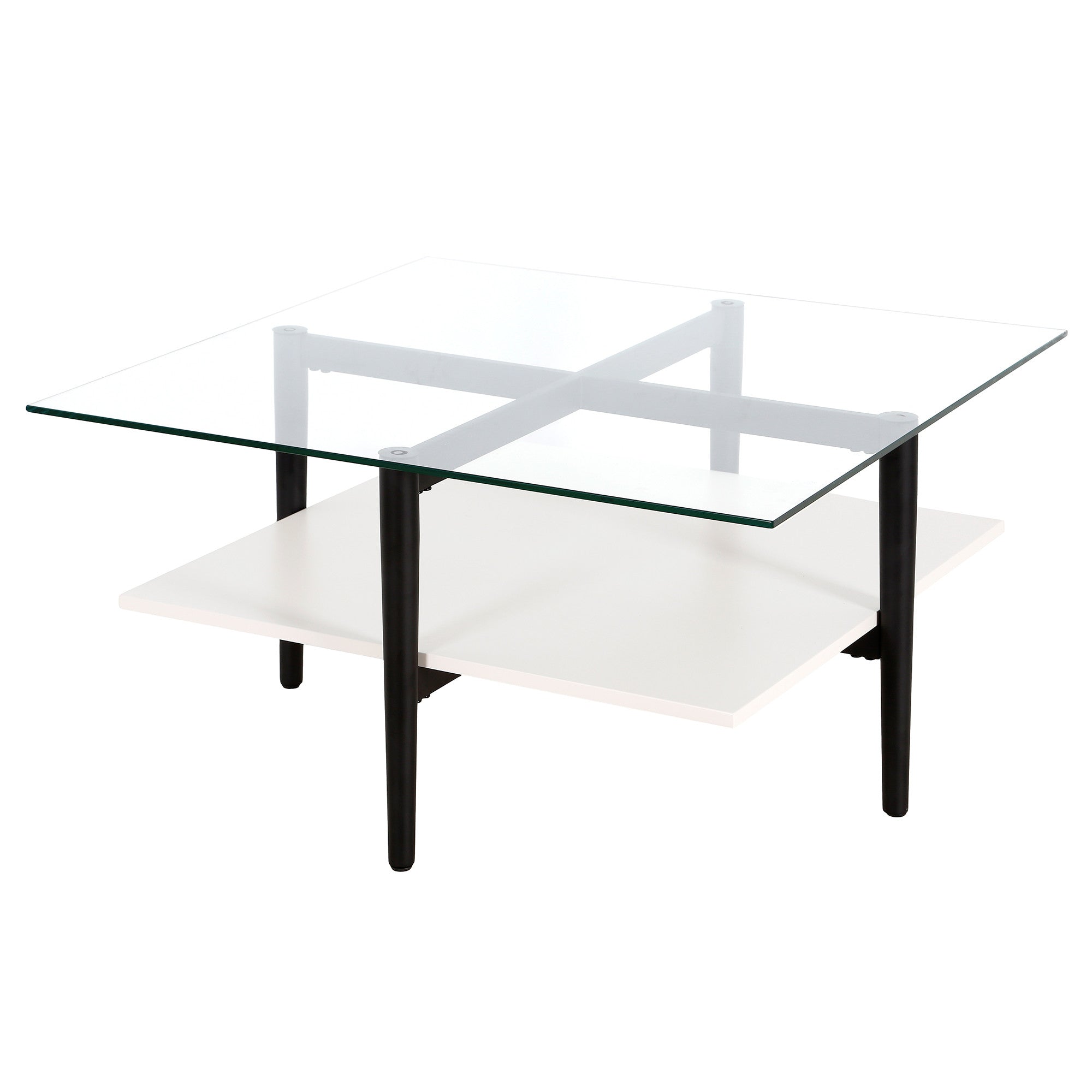 32" White And Black Glass And Steel Square Coffee Table With Shelf