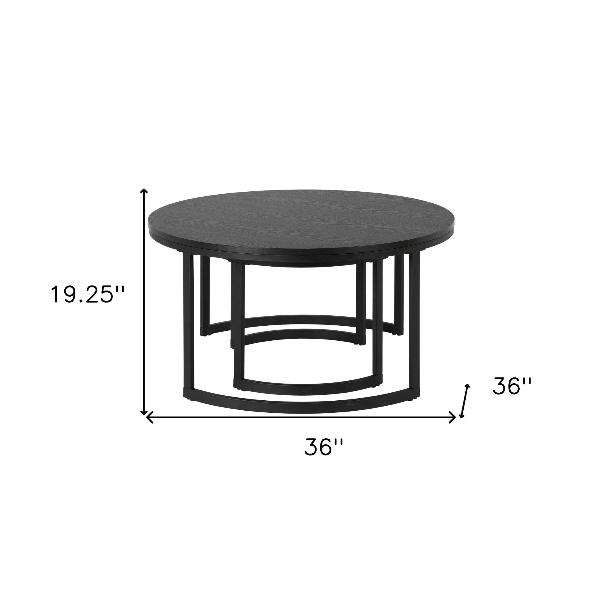 Set of Two 36" Black Steel Round Nested Coffee Tables