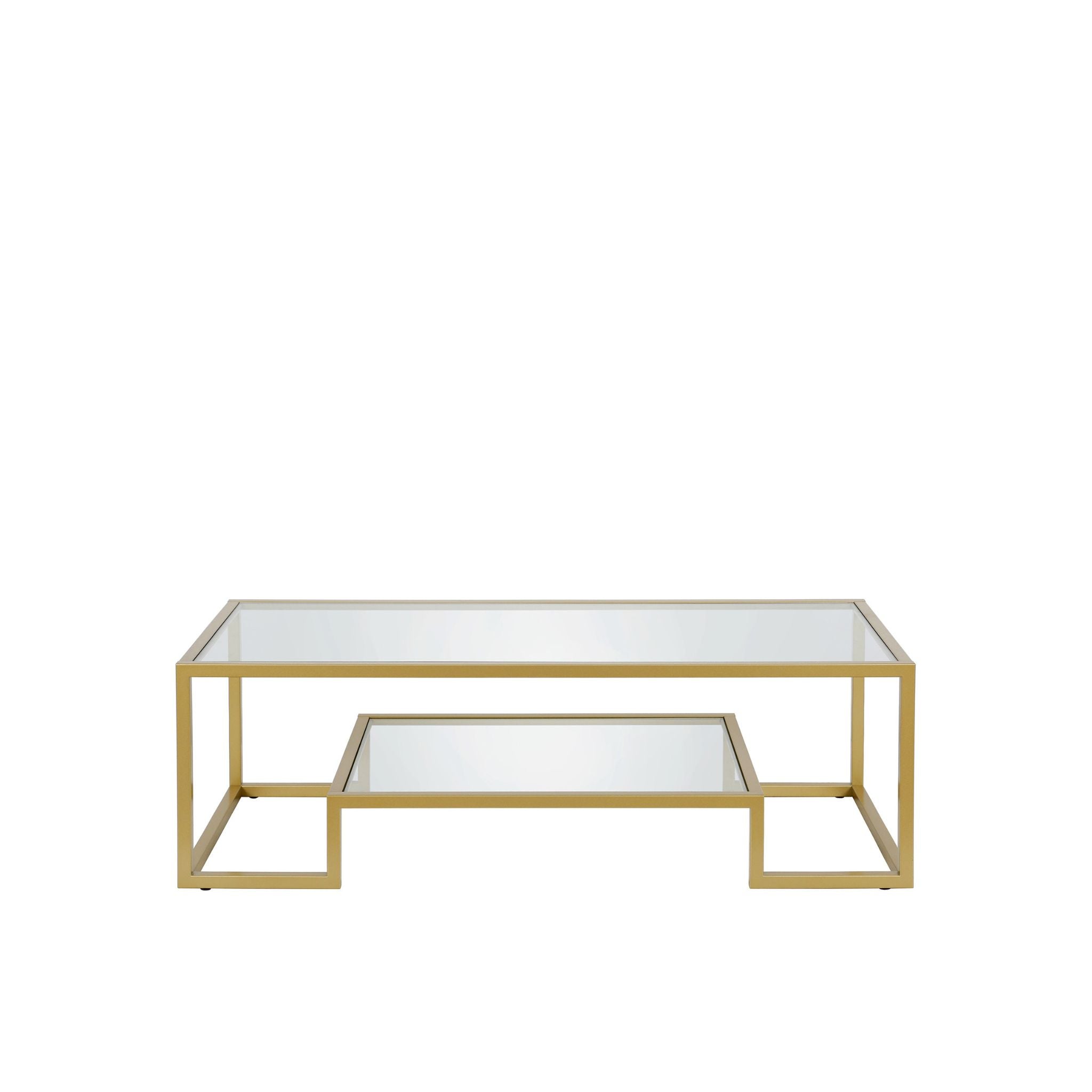 54" Clear And Gold Glass And Steel Coffee Table With Shelf