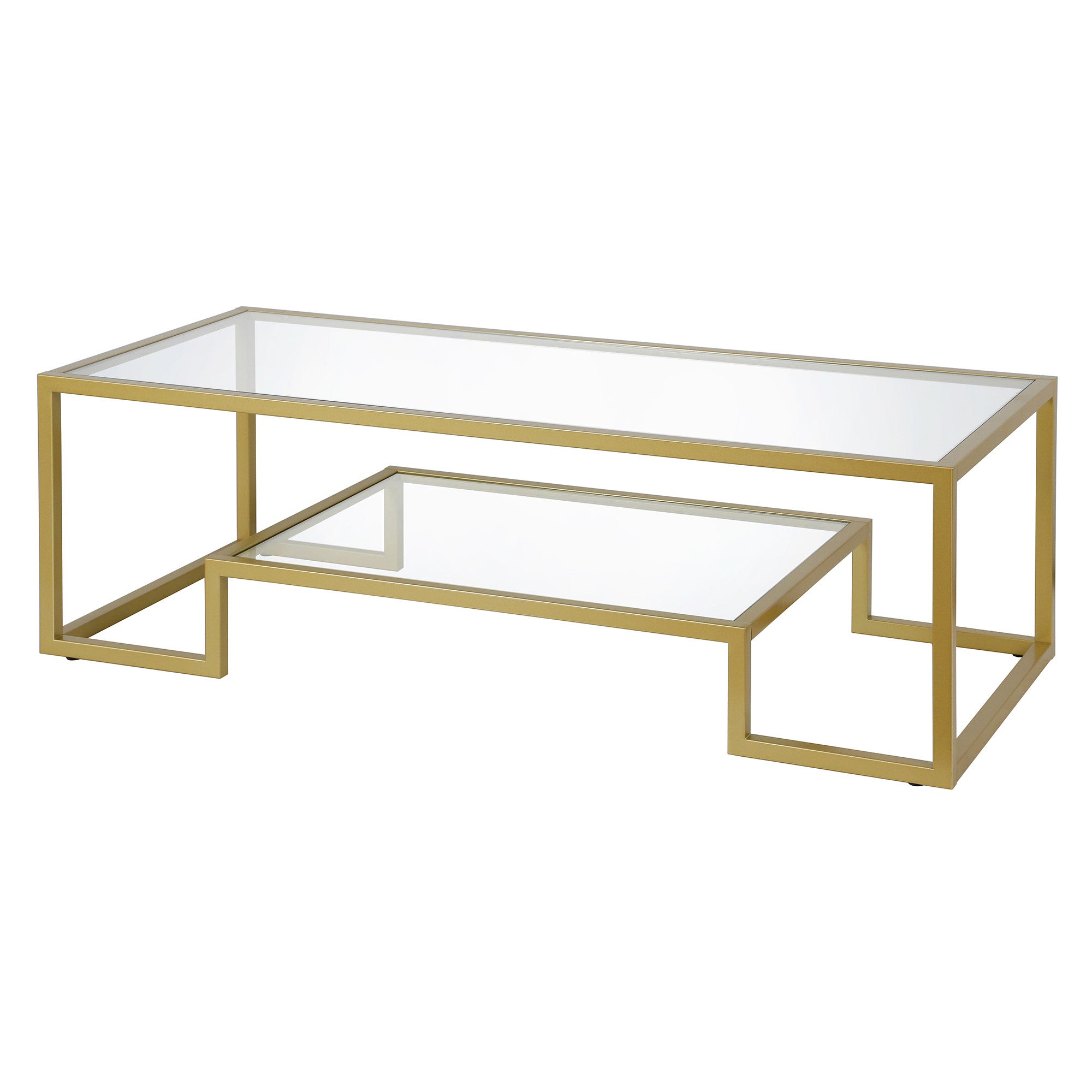 54" Gold Glass And Steel Coffee Table With Shelf