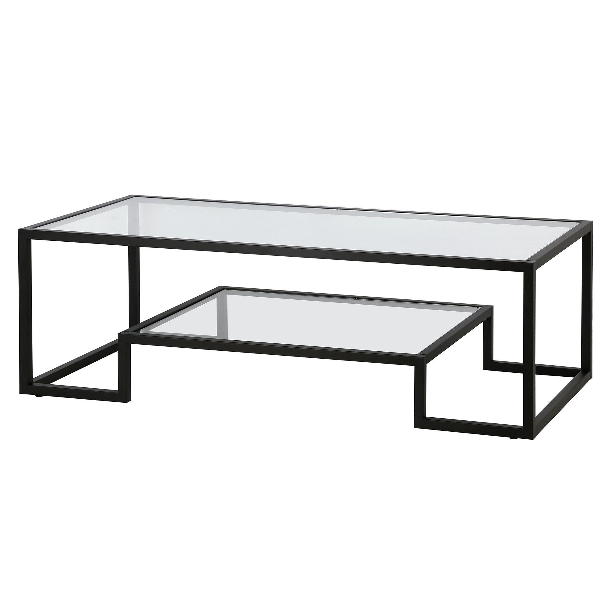 54" Black Glass And Steel Coffee Table With Shelf