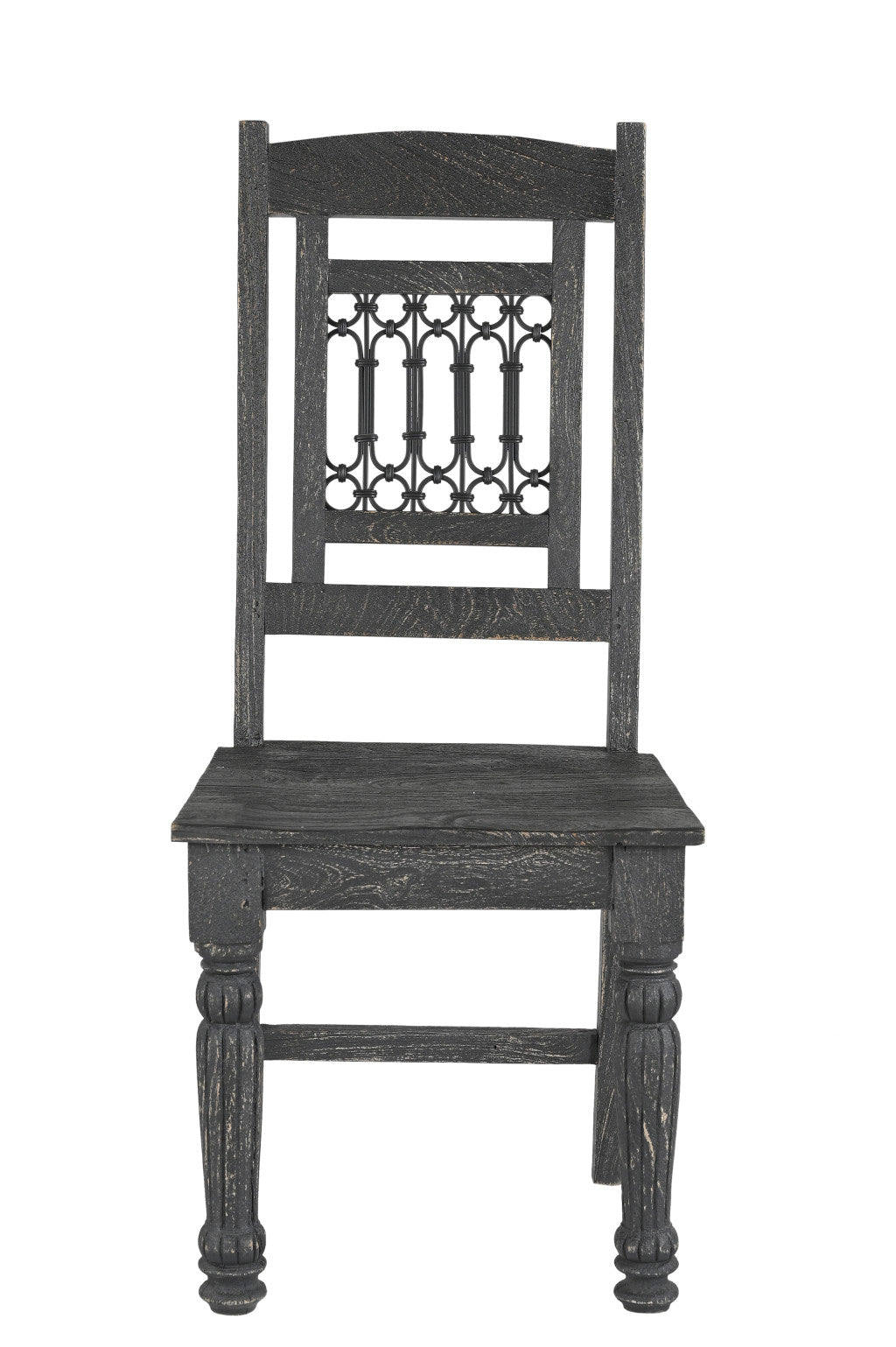 Set of Two Black Wood Slat Back Dining Side Chairs