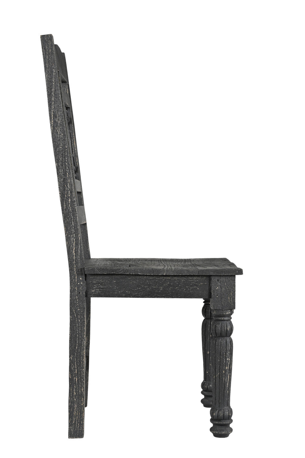 Set of Two Black Wood Slat Back Dining Side Chairs