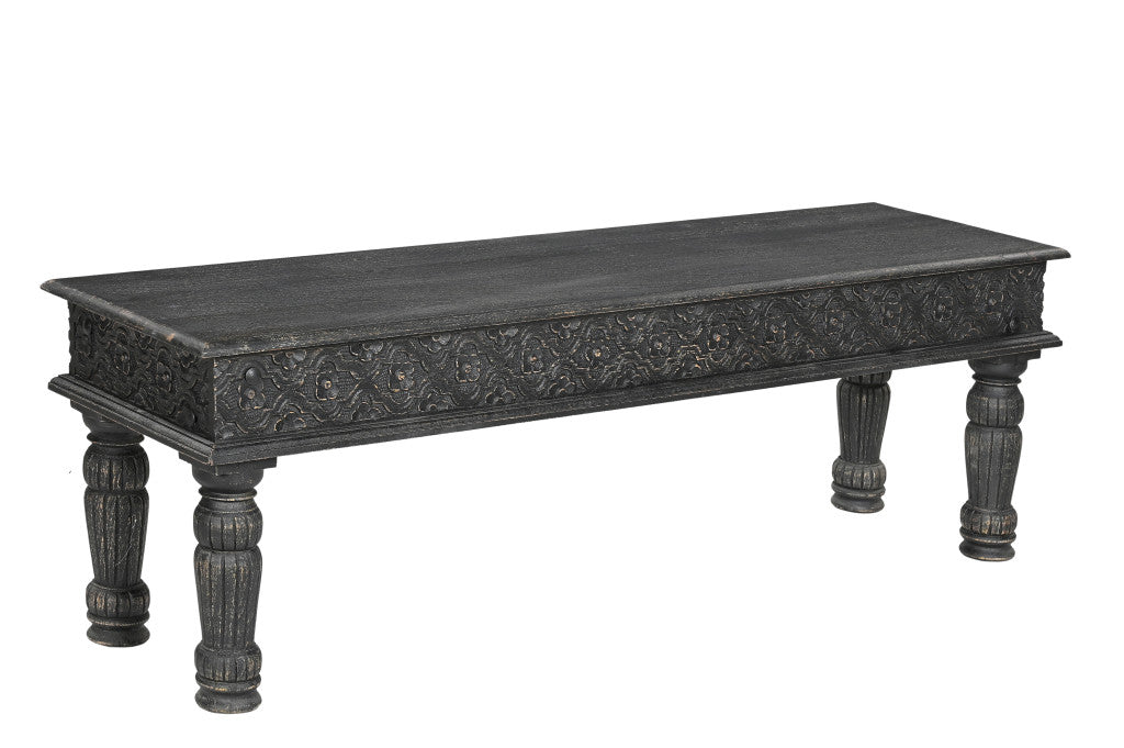 58" Black Distressed Solid Wood Dining bench