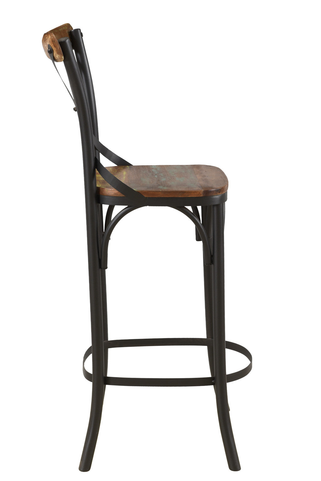 30" Brown And Black Metal Counter Height Bar Chair