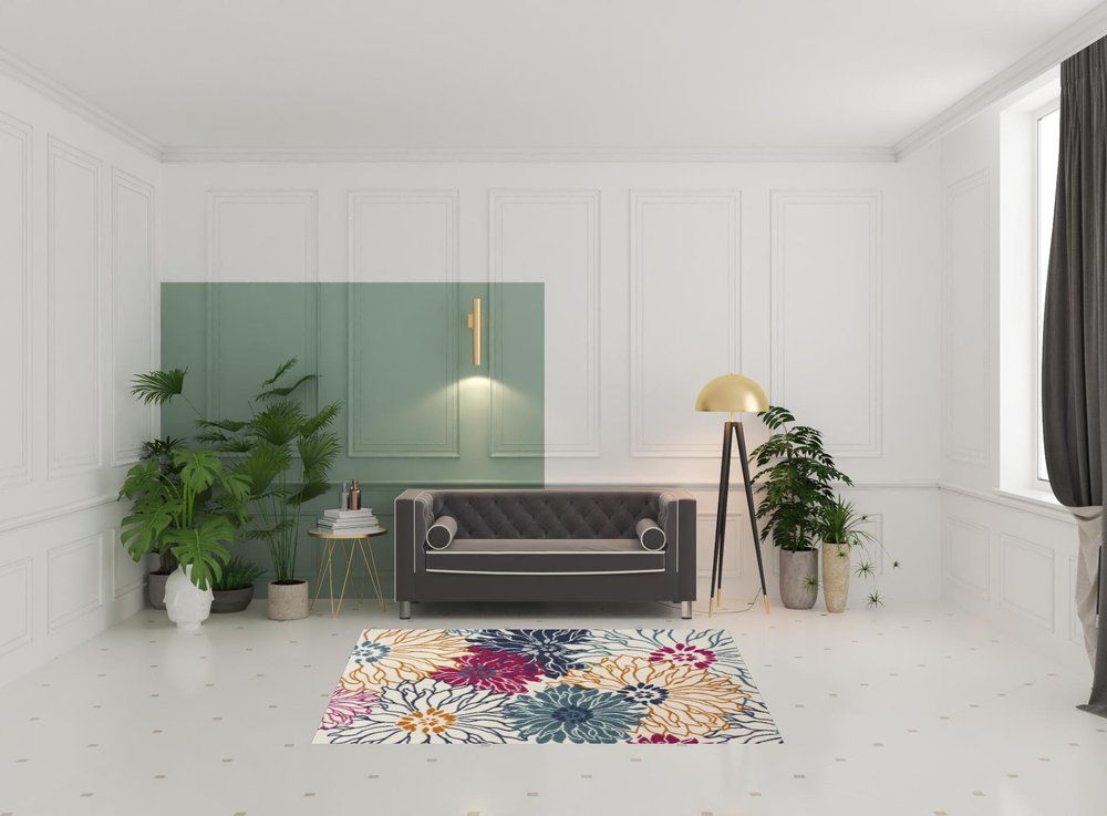 5' X 7' Cream Floral Power Loom Area Rug