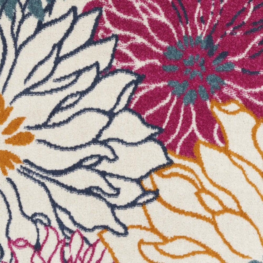 5' X 7' Cream Floral Power Loom Area Rug