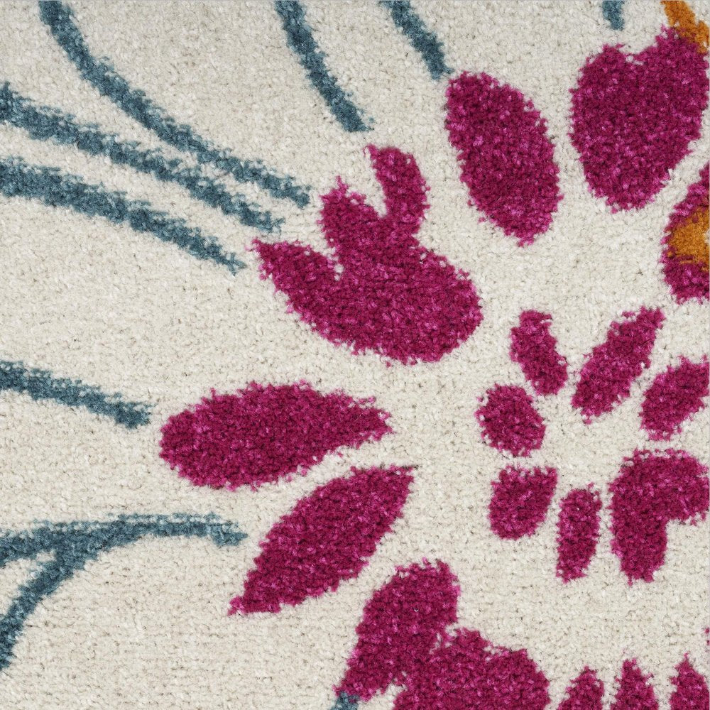 5' X 7' Cream Floral Power Loom Area Rug