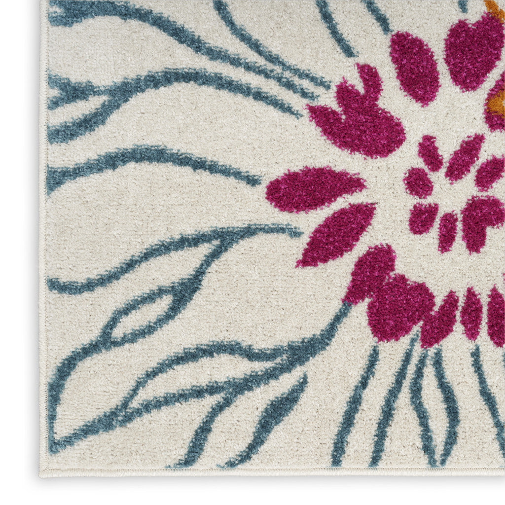 5' X 7' Cream Floral Power Loom Area Rug