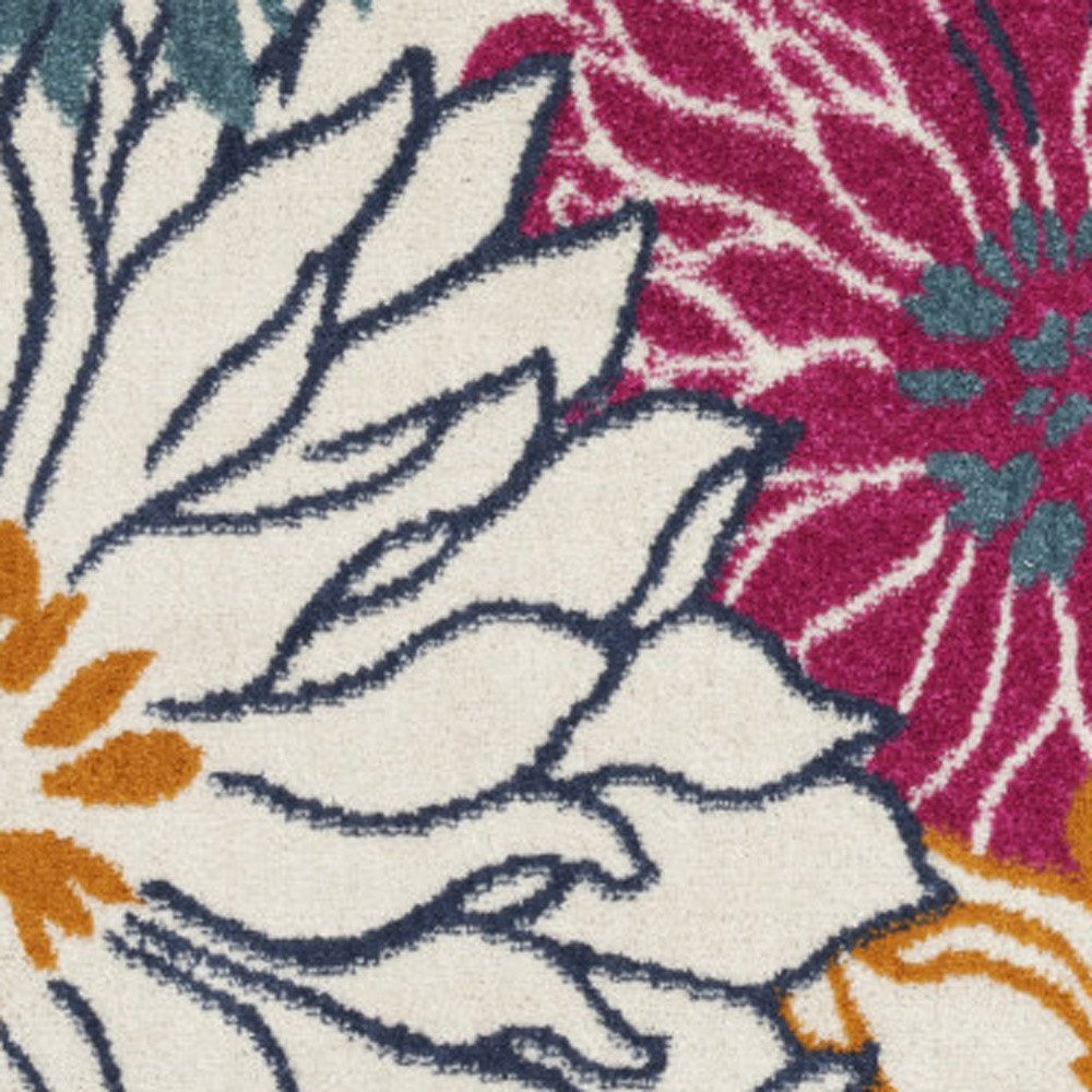 5' X 7' Cream Floral Power Loom Area Rug