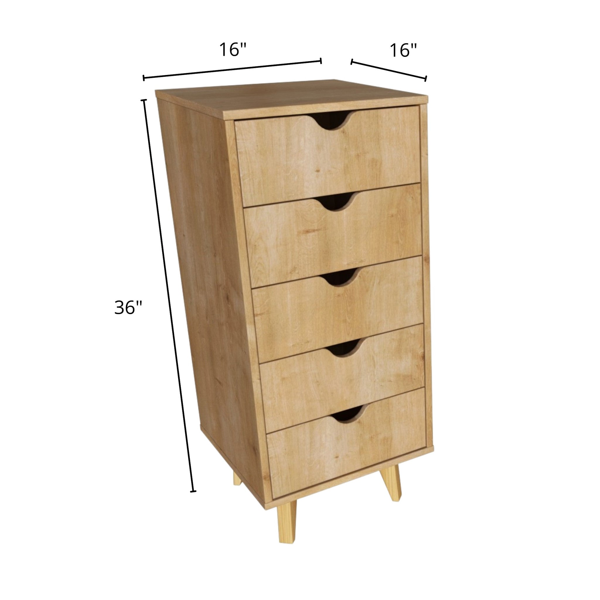 16" Natural Solid Wood Five Drawer Lingerie Chest