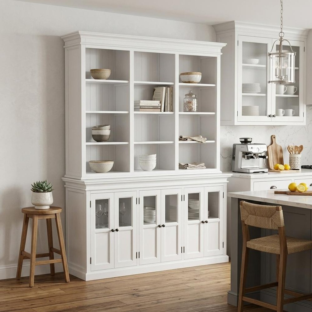 87" Antiqued White Solid Wood Pantry Or Storage Closet