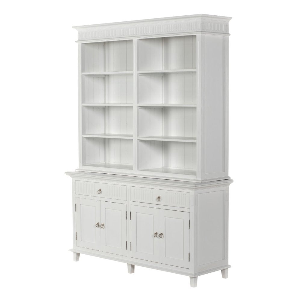 87" Antiqued White Solid Wood Four Door Two Drawer Pantry Or Storage Closet