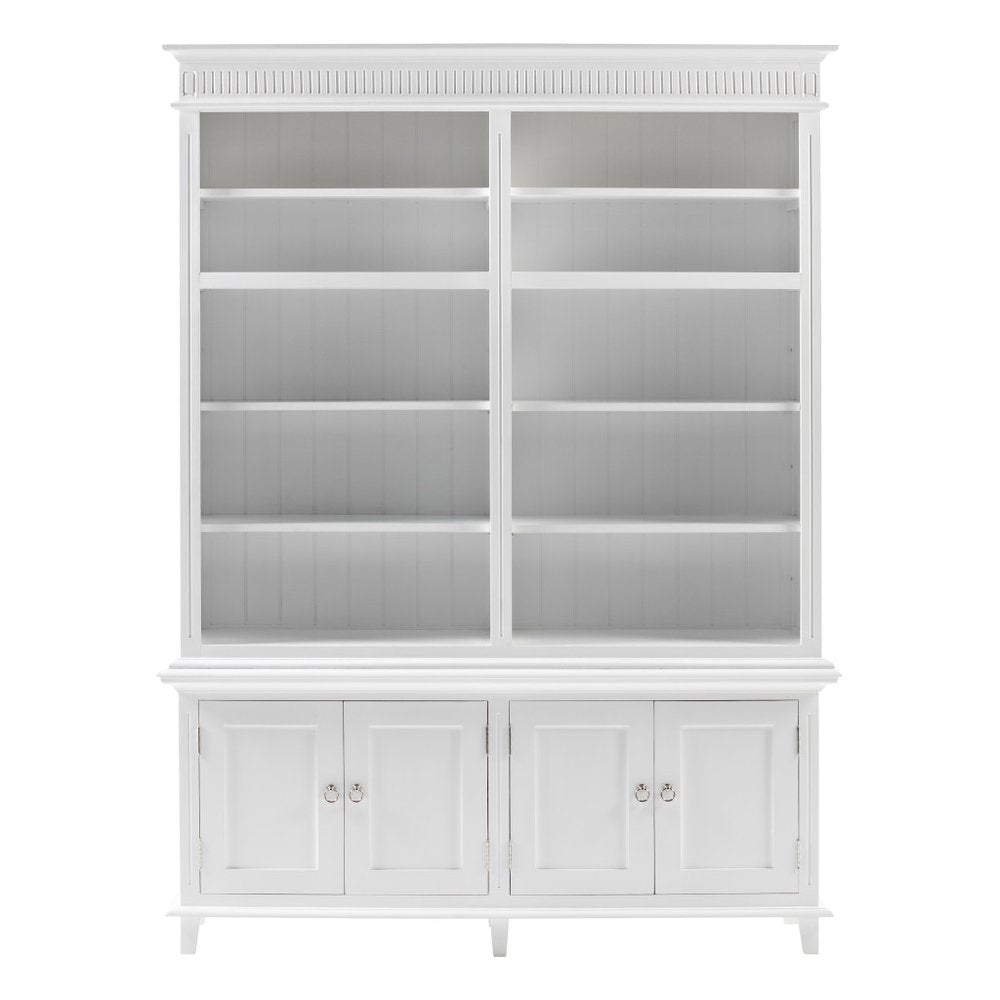 87" Antiqued White Solid Wood Four Door Pantry Or Storage Closet