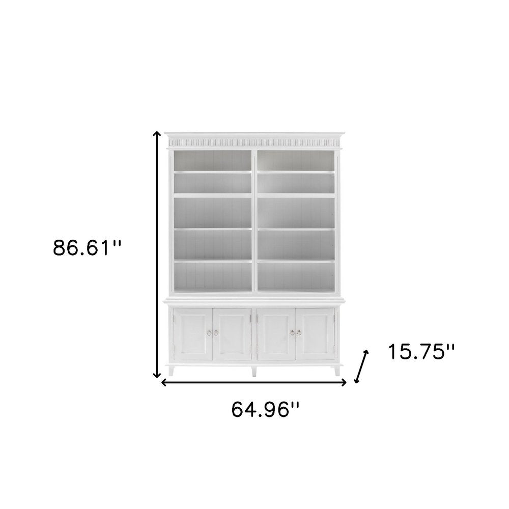 87" Antiqued White Solid Wood Four Door Pantry Or Storage Closet