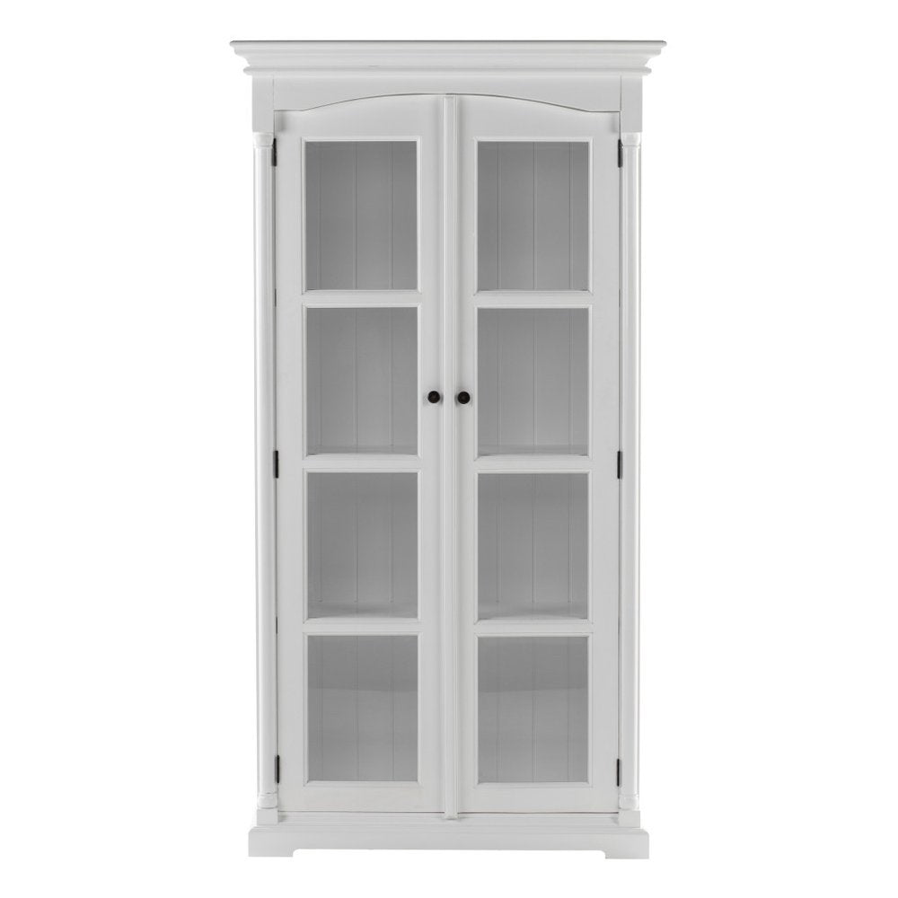 39" Off White Solid Wood Frame Curio Cabinet With Glass Doors