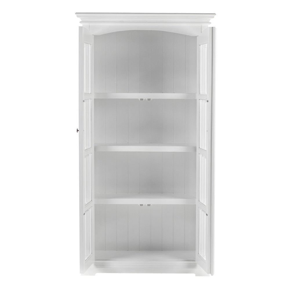 39" Off White Solid Wood Frame Curio Cabinet With Glass Doors