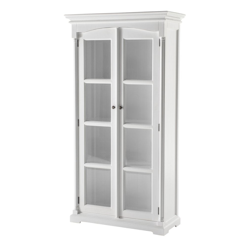 39" Off White Solid Wood Frame Curio Cabinet With Glass Doors